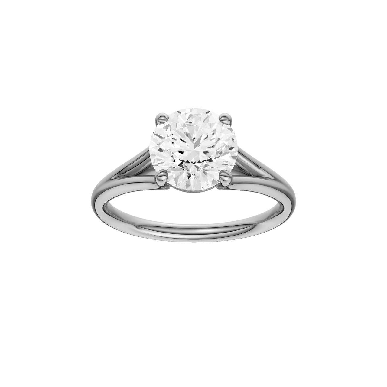 A front view of the Round cut diamond engagement ring in platinum with a plain band and solitaire setting