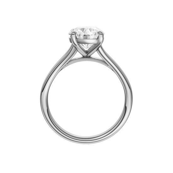 A profile view of the Round cut diamond engagement ring in 14k white gold with a plain band and solitaire setting