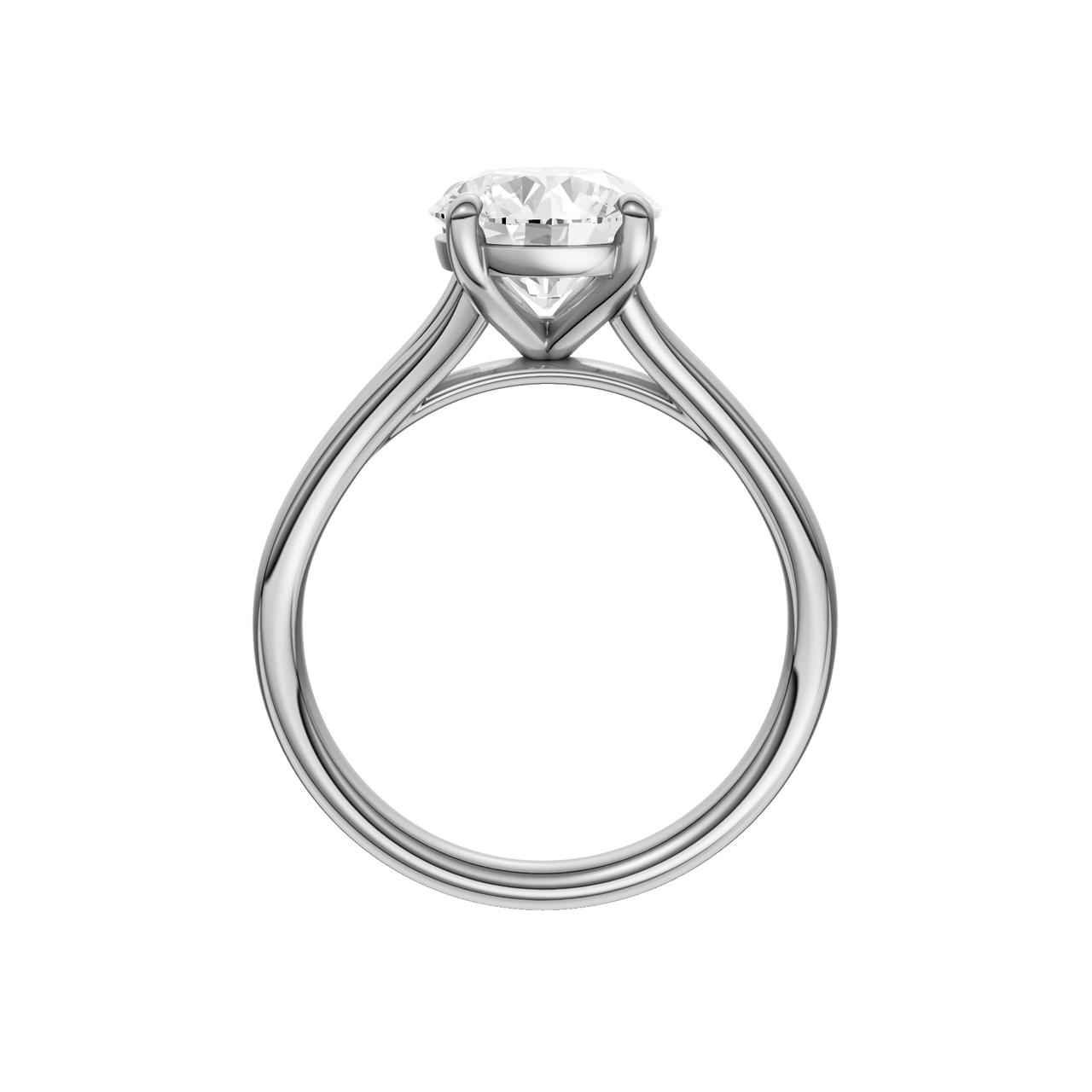 A profile view of the Round cut diamond engagement ring in 14k white gold with a plain band and solitaire setting