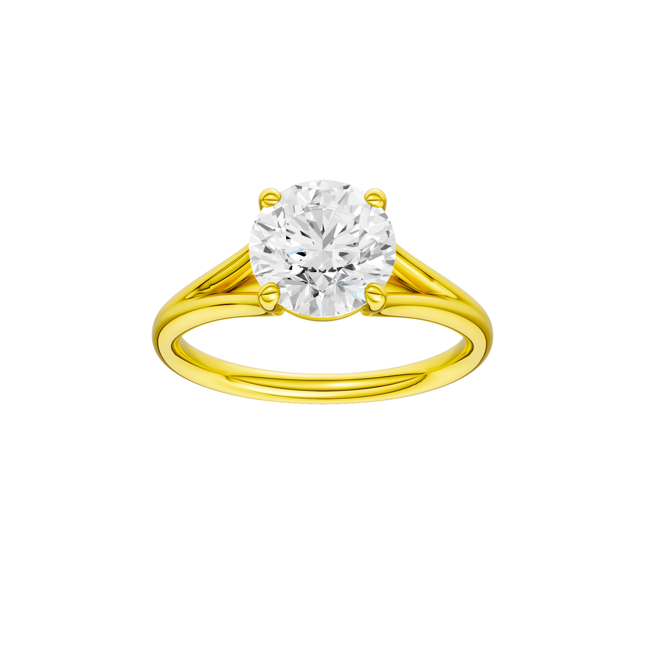 A front view of the Round cut diamond engagement ring in 14k yellow gold with a plain band and solitaire setting