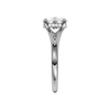 A side view of the Elongated Cushion cut diamond engagement ring in platinum with a plain band and hidden halo setting