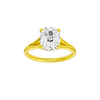 A front view of the Elongated Cushion cut diamond engagement ring in 14k yellow gold with a plain band and hidden halo setting