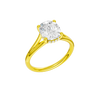 A three-quarter view of the Elongated Cushion cut diamond engagement ring in 14k yellow gold with a plain band and hidden halo setting
