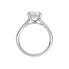 A profile view of the Oval cut diamond engagement ring in 14k white gold with a plain band and hidden halo setting