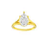 A front view of the Pear cut diamond engagement ring in 14k yellow gold with a plain band and cathedral setting