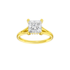 A front view of the Princess cut diamond engagement ring in 14k yellow gold with a plain band and hidden halo setting