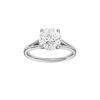 A front view of the Round cut diamond engagement ring in platinum with a plain band and hidden halo setting