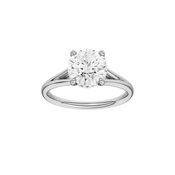A front view of the Round cut diamond engagement ring in 14k white gold with a plain band and hidden halo setting