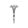 A side view of the Elongated Cushion cut diamond engagement ring in 14k white gold with a plain band and solitaire setting