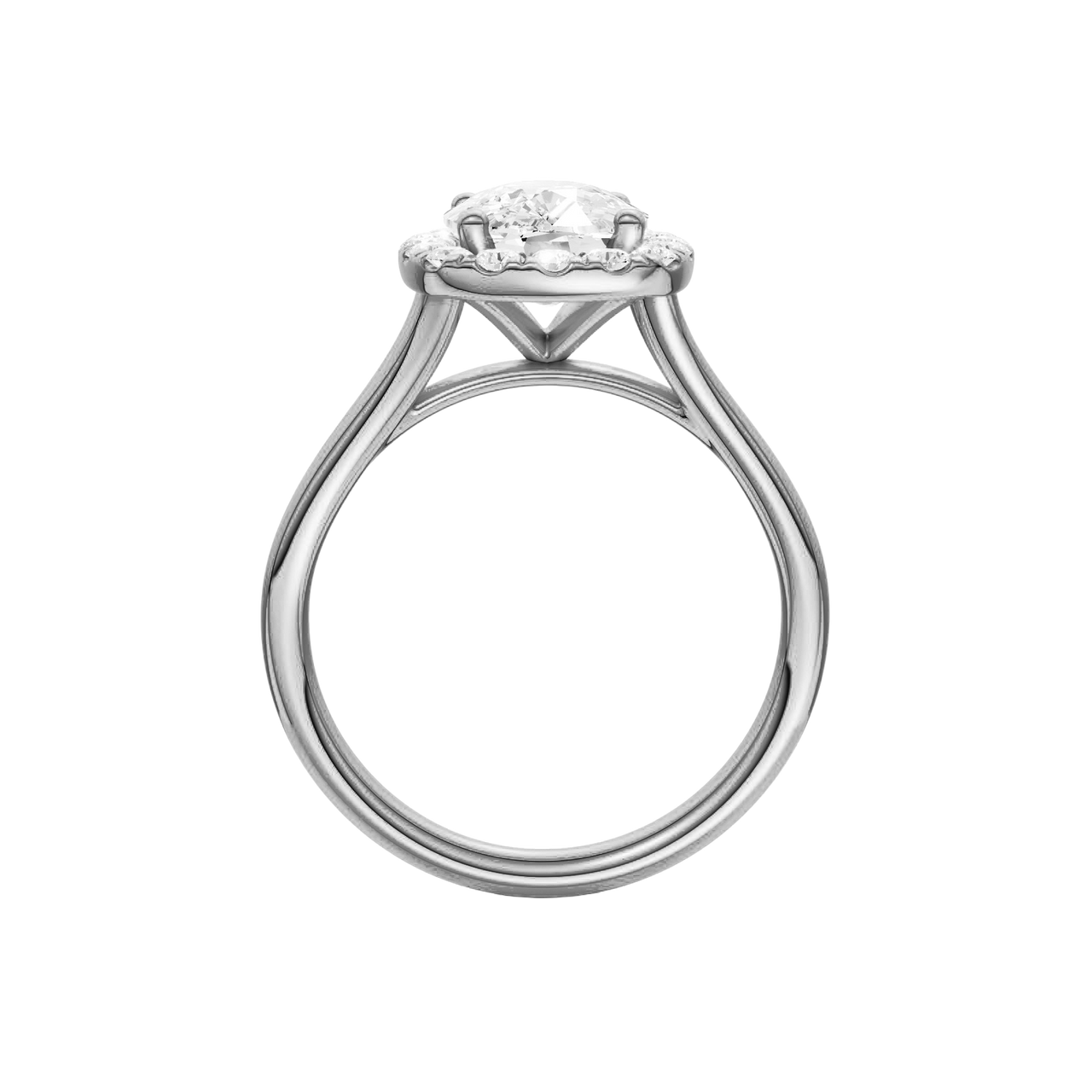A profile view of the Elongated Cushion cut diamond engagement ring in 14k white gold with a plain band and solitaire setting