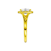 A side view of the Elongated Cushion cut diamond engagement ring in 14k yellow gold with a plain band and solitaire setting