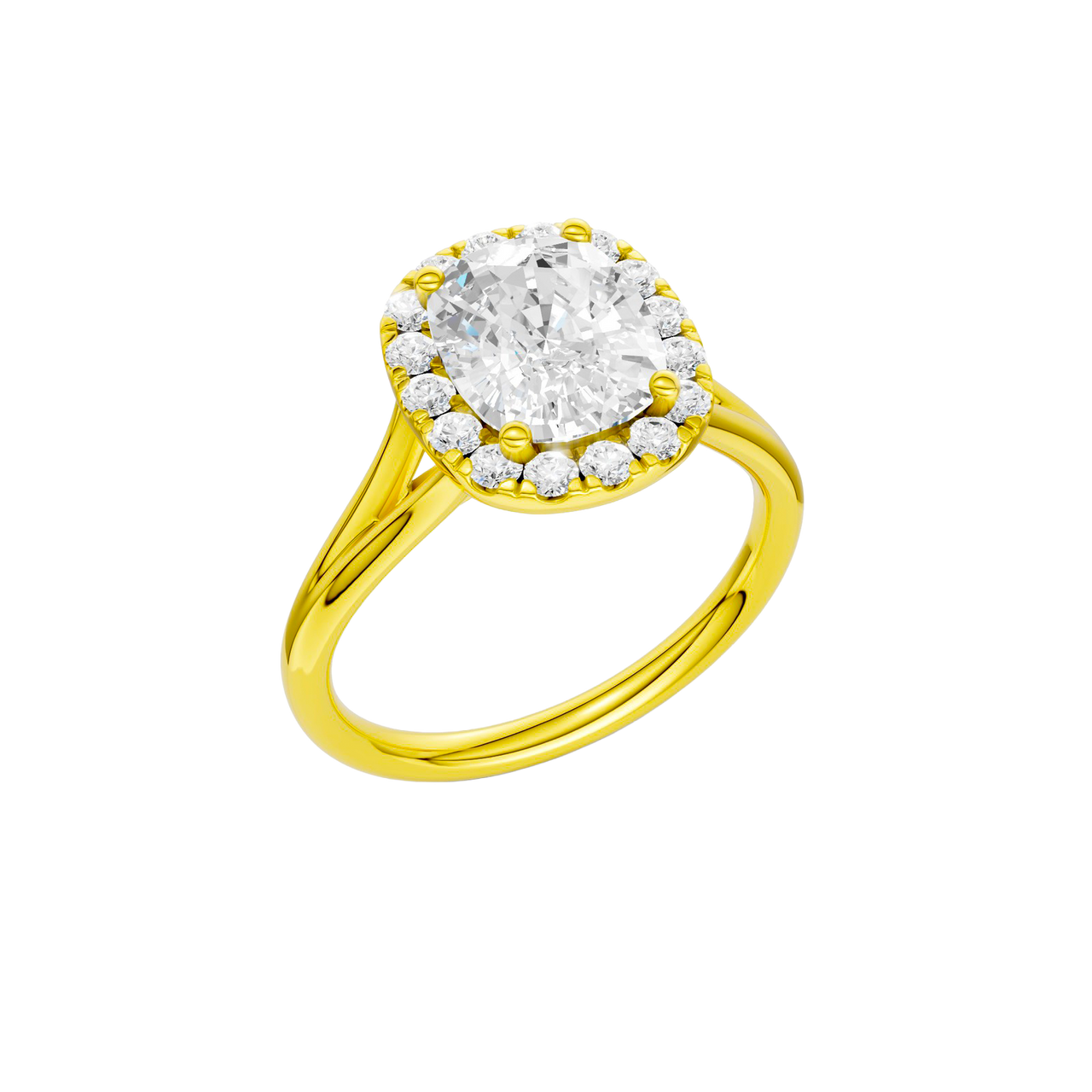A three-quarter view of the Elongated Cushion cut diamond engagement ring in 14k yellow gold with a plain band and solitaire setting