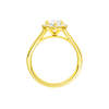 A profile view of the Marquise cut diamond engagement ring in 14k yellow gold with a plain band and solitaire setting