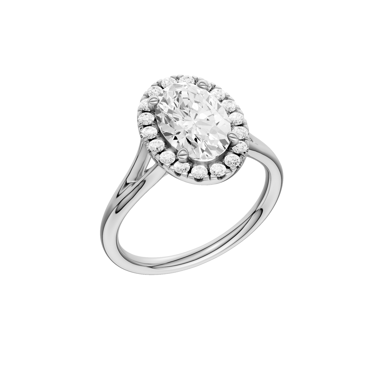 A three-quarter view of the Oval cut diamond engagement ring in 14k white gold with a plain band and solitaire setting