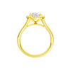 A profile view of the Oval cut diamond engagement ring in 14k yellow gold with a plain band and solitaire setting
