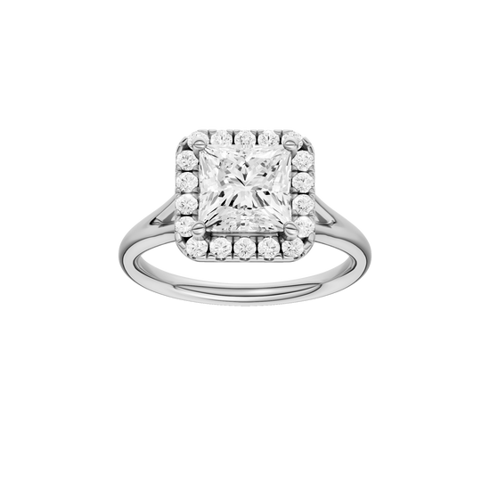 A front view of the Princess cut diamond engagement ring in 14k white gold with a plain band and solitaire setting