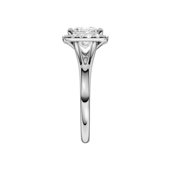 A side view of the Princess cut diamond engagement ring in 14k white gold with a plain band and solitaire setting