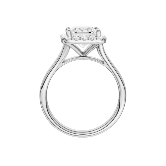 A profile view of the Princess cut diamond engagement ring in 14k white gold with a plain band and solitaire setting