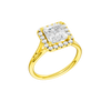 A three-quarter view of the Princess cut diamond engagement ring in 14k yellow gold with a plain band and solitaire setting