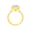 A profile view of the Princess cut diamond engagement ring in 14k yellow gold with a plain band and solitaire setting