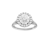 A front view of the Round cut diamond engagement ring in platinum with a plain band and halo setting