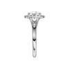 A side view of the Round cut diamond engagement ring in 14k white gold with a plain band and halo setting