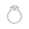 A profile view of the Round cut diamond engagement ring in platinum with a plain band and halo setting