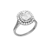 A three-quarter view of the Elongated Cushion cut diamond engagement ring in platinum with a plain band and double halo setting
