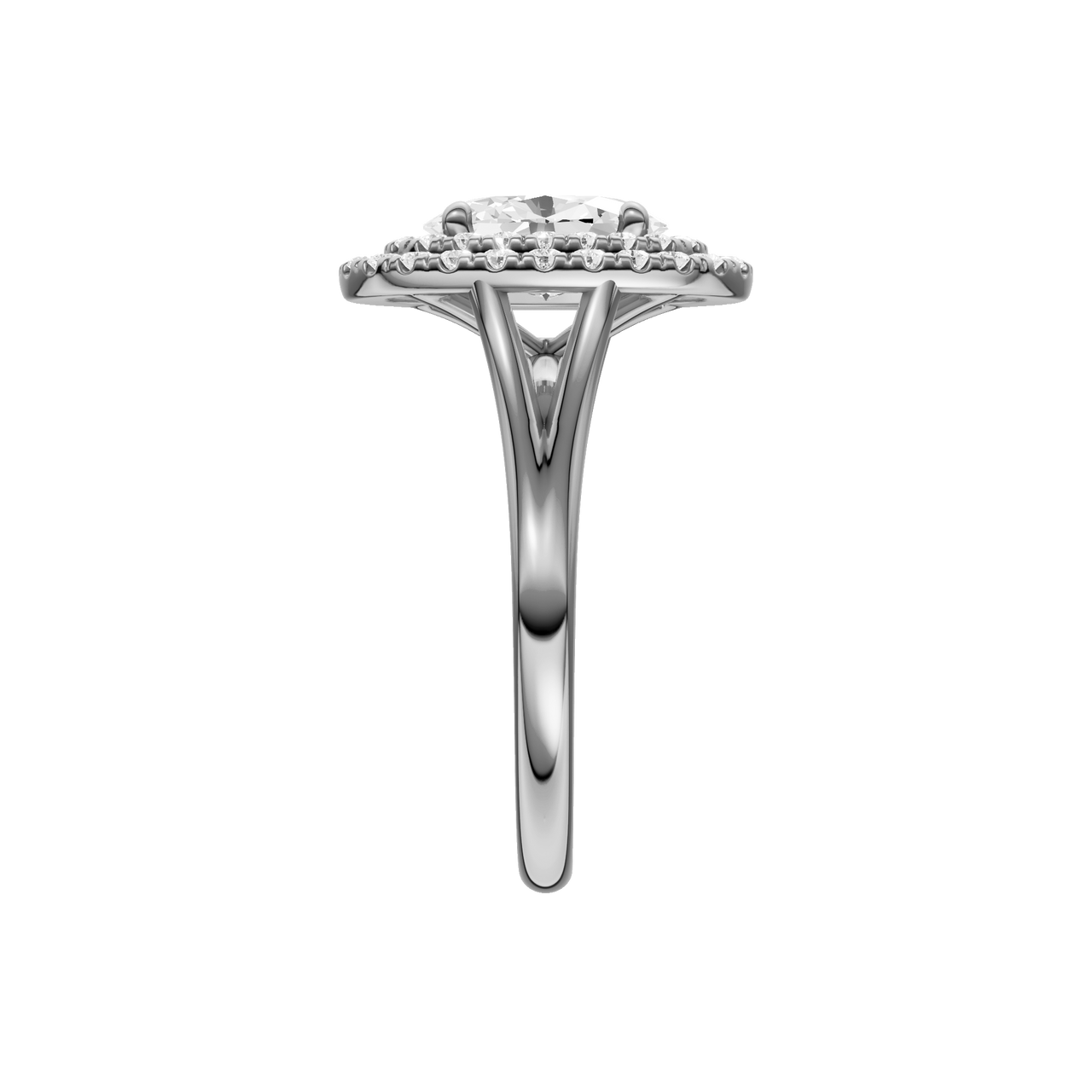 A side view of the Round cut diamond engagement ring in 14k white gold with a plain band and solitaire setting