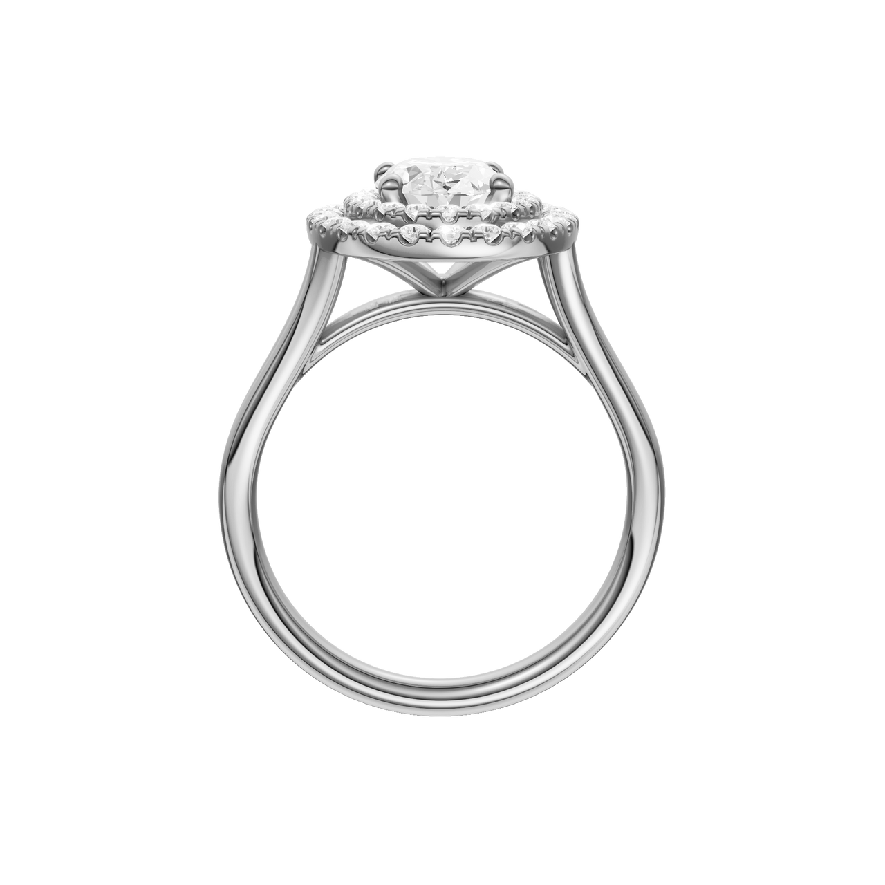 A profile view of the Round cut diamond engagement ring in 14k white gold with a plain band and solitaire setting