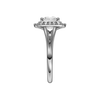 A side view of the Princess cut diamond engagement ring in 14k white gold with a plain band and cathedral setting