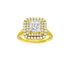A front view of the Princess cut diamond engagement ring in 14k yellow gold with a plain band and cathedral setting