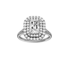 A front view of the Radiant cut diamond engagement ring in 14k white gold with a plain band and cathedral setting