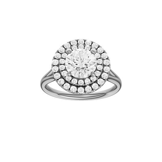 A front view of the Round cut diamond engagement ring in 14k white gold with a plain band and cathedral setting