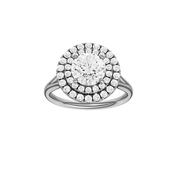 A front view of the Round cut diamond engagement ring in 14k white gold with a plain band and cathedral setting