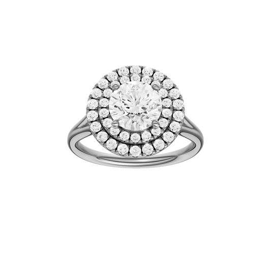 A front view of the Round cut diamond engagement ring in 14k white gold with a plain band and cathedral setting