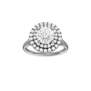 A front view of the Round cut diamond engagement ring in platinum with a plain band and cathedral setting
