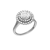 A three-quarter view of the Round cut diamond engagement ring in platinum with a plain band and cathedral setting