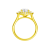 A profile view of the Round cut diamond engagement ring in 14k yellow gold with a plain band and cathedral setting