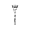 A side view of the Elongated Cushion cut diamond engagement ring in 14k white gold with a prong band and solitaire setting