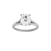 A front view of the Elongated Cushion cut diamond engagement ring in 14k white gold with a prong band and solitaire setting