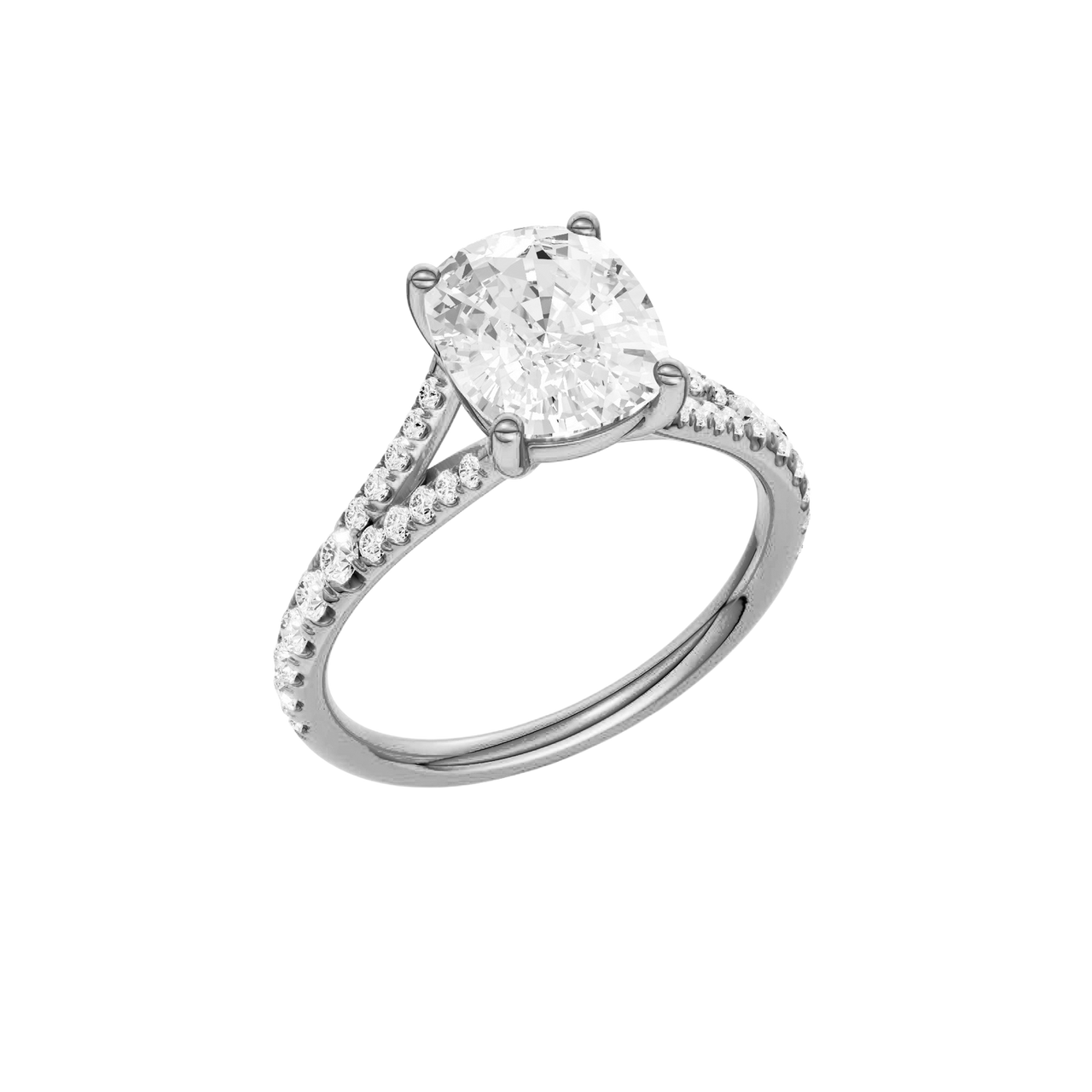 A three-quarter view of the Elongated Cushion cut diamond engagement ring in 14k white gold with a prong band and solitaire setting