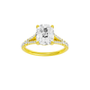 A front view of the Elongated Cushion cut diamond engagement ring in 14k yellow gold with a prong band and solitaire setting