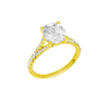 A three-quarter view of the Elongated Cushion cut diamond engagement ring in 14k yellow gold with a prong band and solitaire setting
