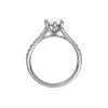 A profile view of the Marquise cut diamond engagement ring in 14k white gold with a prong band and solitaire setting