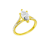 A three-quarter view of the Marquise cut diamond engagement ring in 14k yellow gold with a prong band and solitaire setting