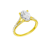 A three-quarter view of the Oval cut diamond engagement ring in 14k yellow gold with a prong band and solitaire setting