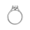 A profile view of the Pear cut diamond engagement ring in 14k white gold with a prong band and solitaire setting