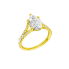 A three-quarter view of the Pear cut diamond engagement ring in 14k yellow gold with a prong band and solitaire setting