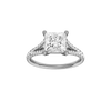 A front view of the Emerald cut diamond engagement ring in 14k white gold with a prong band and solitaire setting